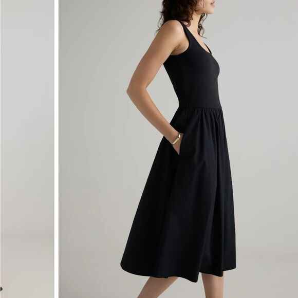 NWOT Quince Cotton Mixed Media Tank Dress Black Midi XS - Picture 13 of 14